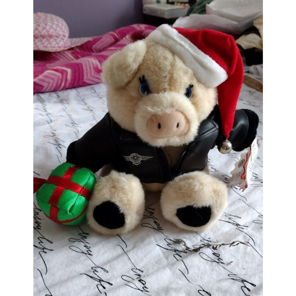 Harley Davidson Pig Motorcycle Plush Christmas Licensed Jingle Bell 1999 NWT - Picture 1 of 8